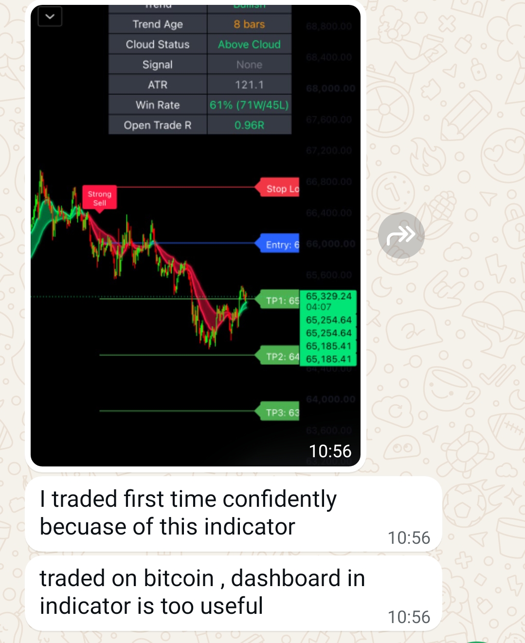 Trader testimonial screenshot for Cloud Bounce Indicator