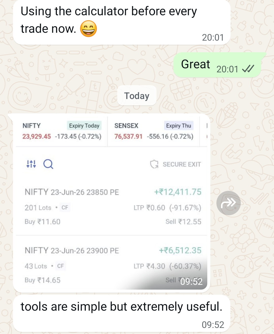 Trader feedback screenshot