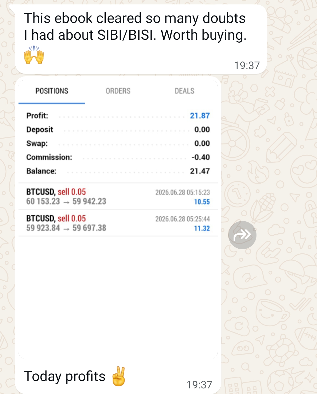 Trader feedback screenshot